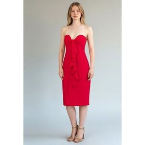 BCBGMAXAZRIA Crimson Red Bow Front Cocktail Dress 6 NWT MD05D01-CRU